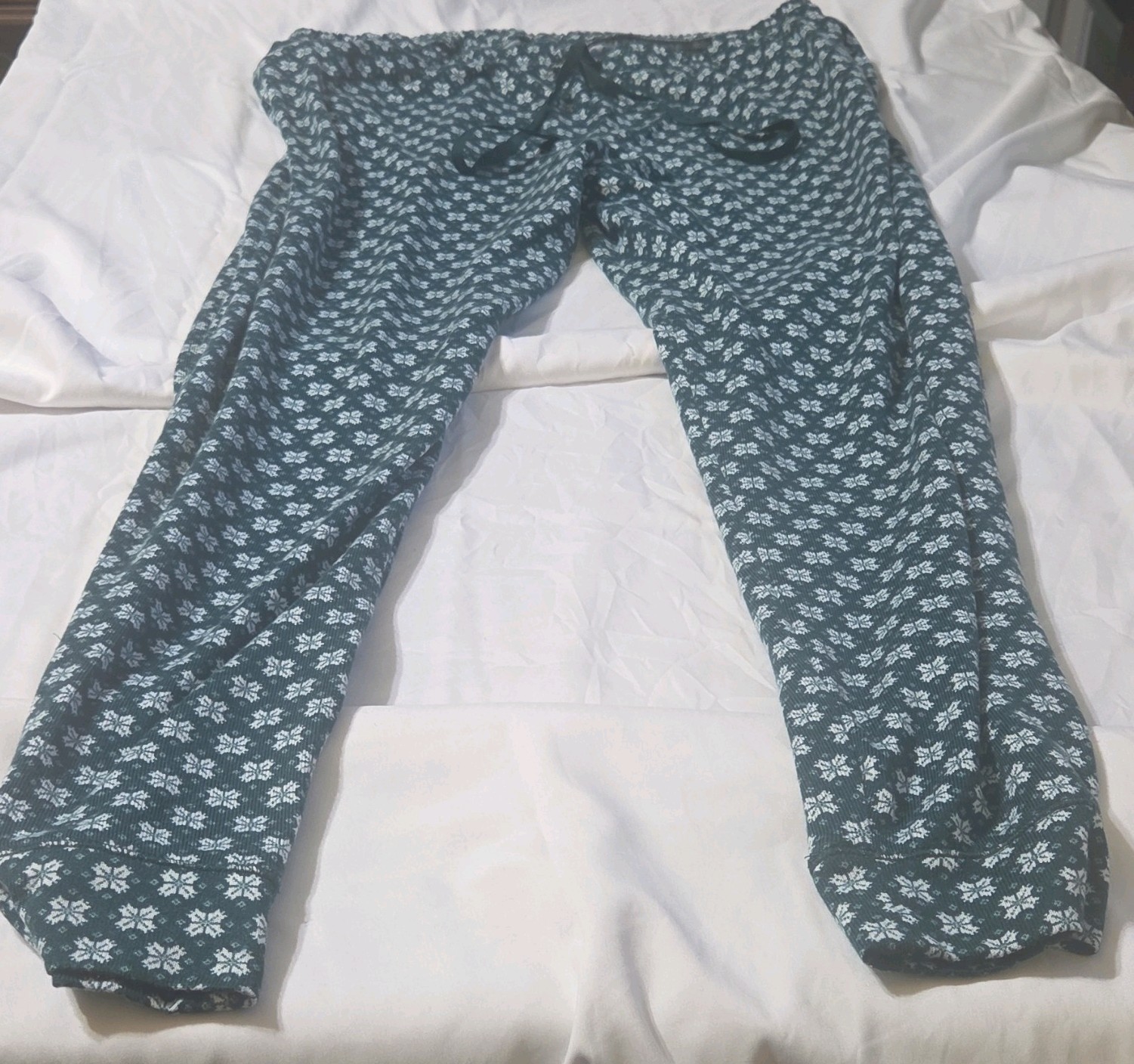 Cuddl Duds Women’s Fair Isle Pajama Set Green/White Long Sleeve Drawstring Sz L