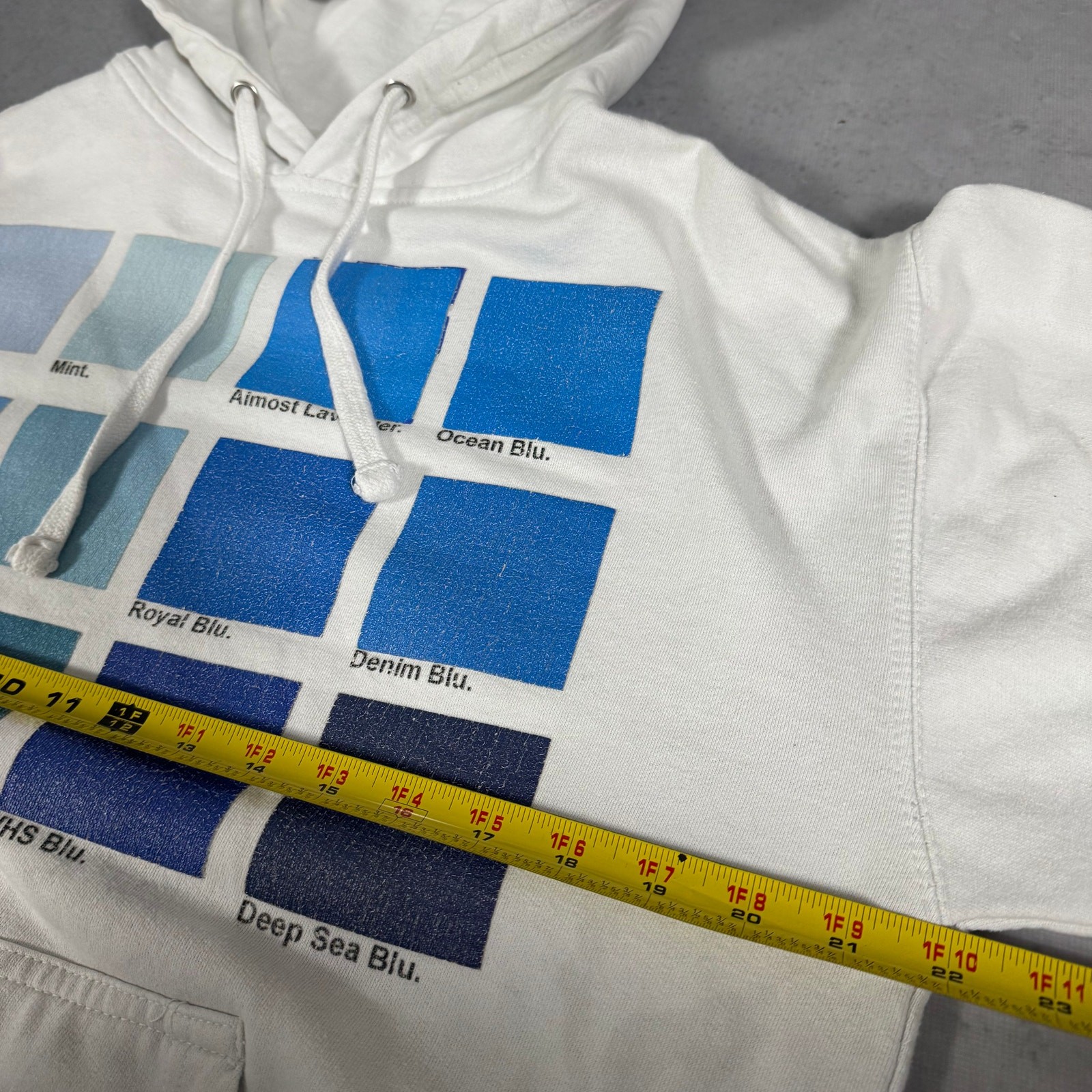 Blu Boy Shades of Blue Color Swatch Graphic Pullover Hoodie White – Size: M