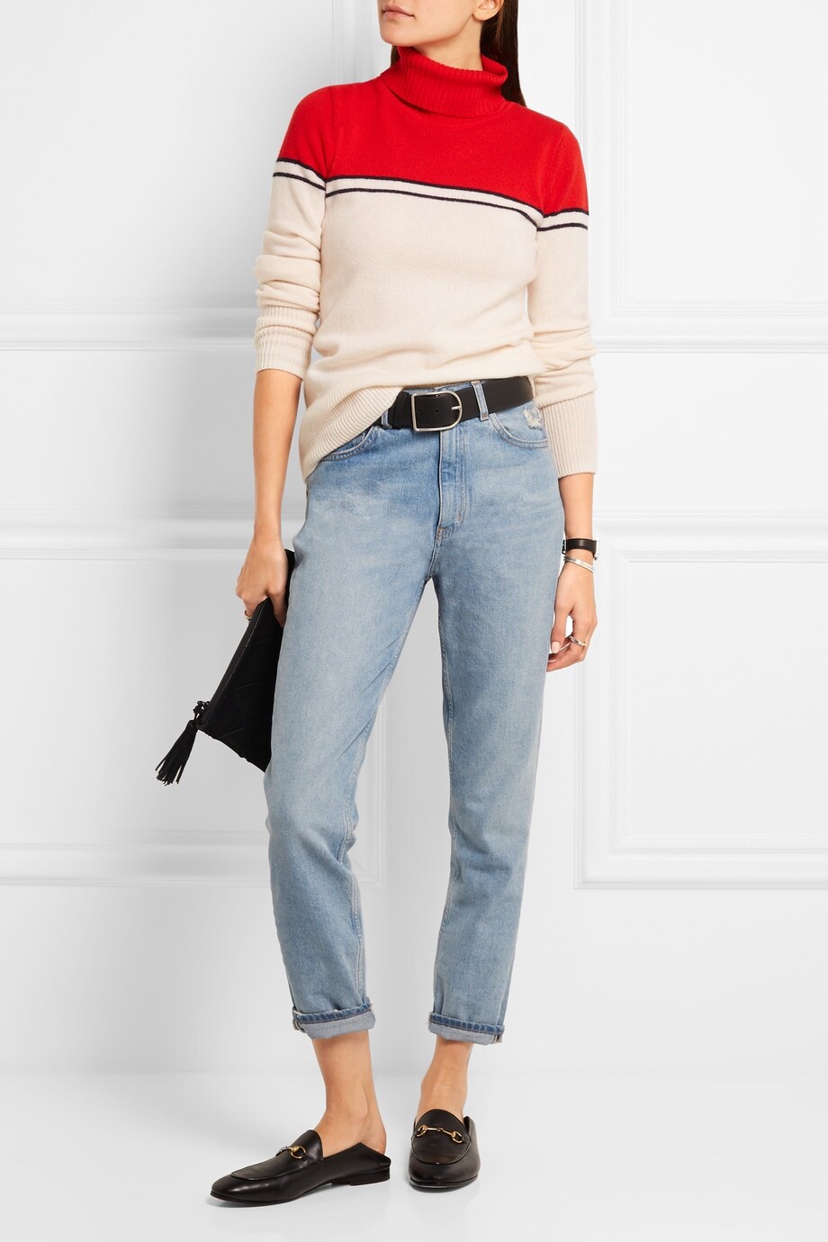 J. Crew x Net-A-Porter Turtleneck Sweater Size XS Cream Red Stripe 100% Wool
