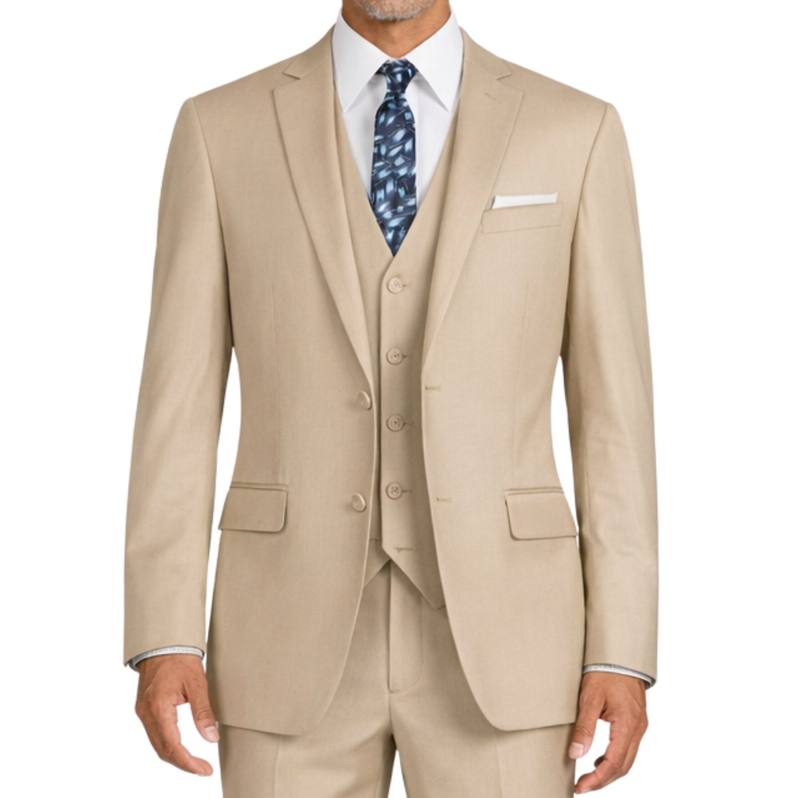 VINCI Men’s Light Beige 3pc 2-Button Slim Fit Suit w/ Matching Vest – NEW