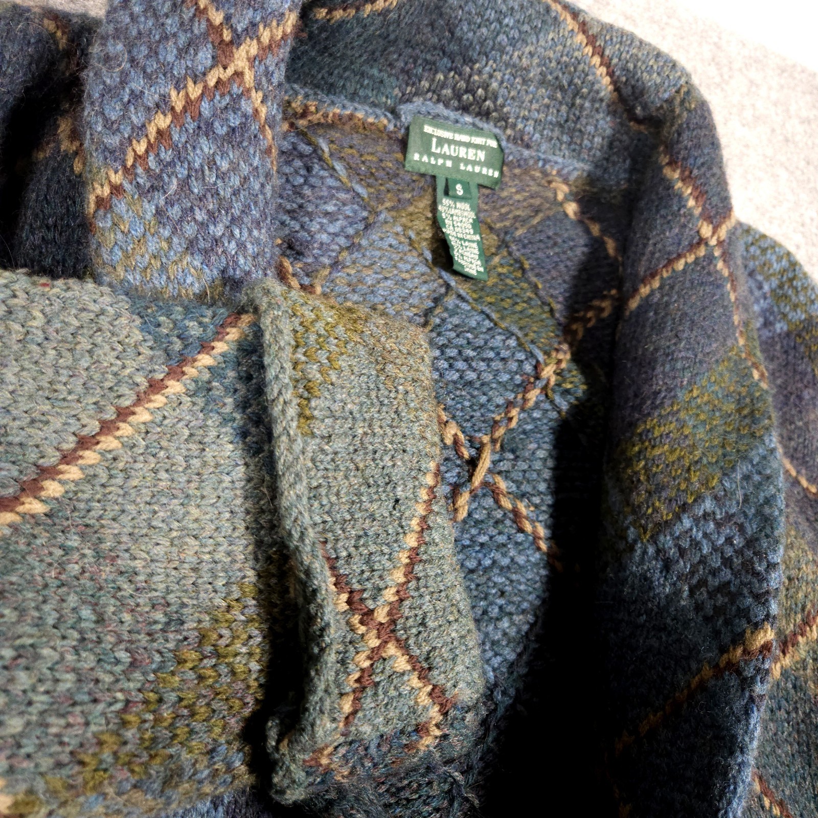 Lauren Ralph Lauren Cardigan Sweater Womens Small Hand Knit Lambswool Alpaca