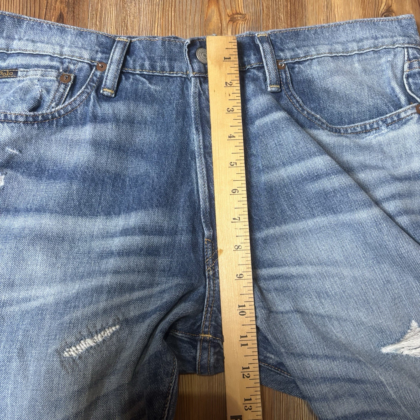Polo Ralph Lauren Men’s The Sullivan Slim Patchwork Distress Blue Jeans 34×34