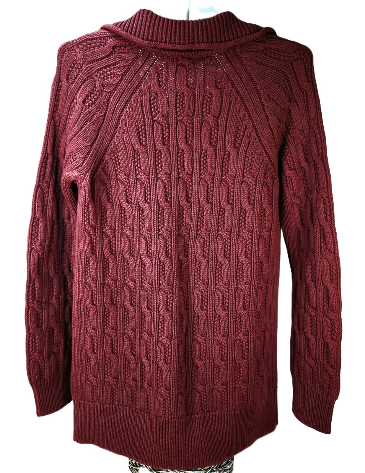 BROOKS BROTHERS S Dark Red 100% WOOL Open Cable Knit Cardigan Sweater NWT $398