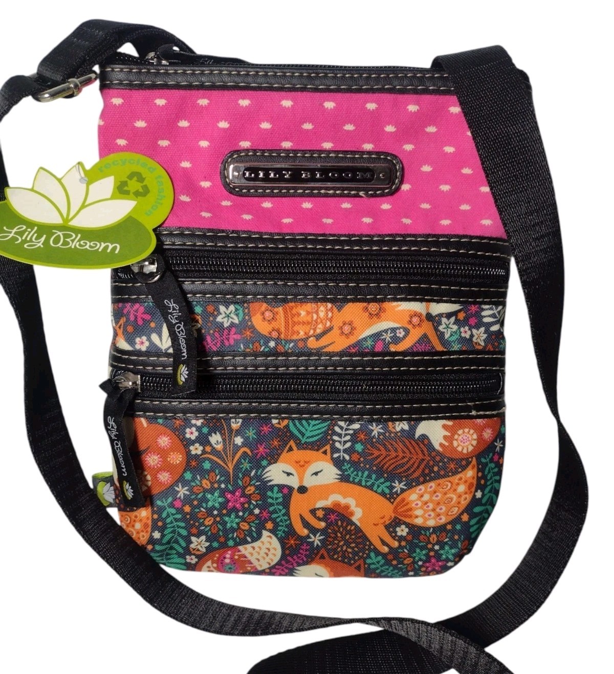 NEW Lily Bloom Multi Pocket Crossbody Bag Foxy Lady Eco Friendly Woodland READ