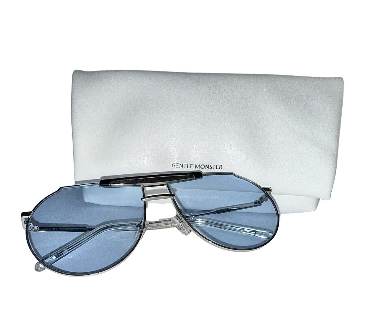 Gentle Monster Tomboe Shield Aviator Sunglasses Blue Lens Silver Frame Unisex