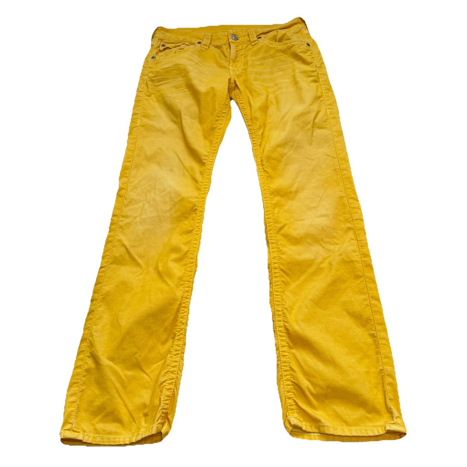 True Religion Jeans Mens 32 Yellow Micro Corduroy Jeans Ricky Section 34