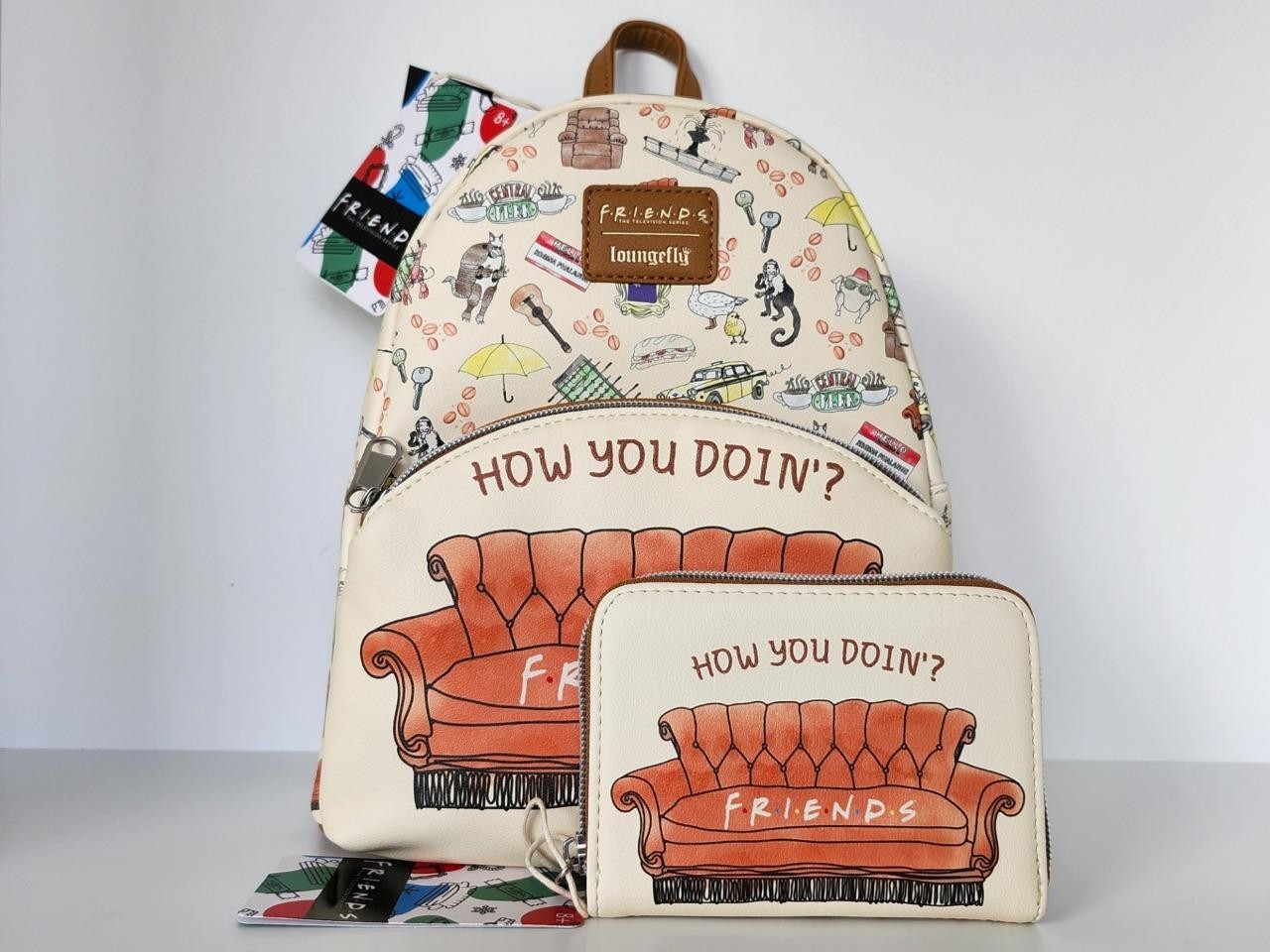Loungefly Friends TV Show How You Doin’ Couch Mini Backpack & Wallet Set Icons