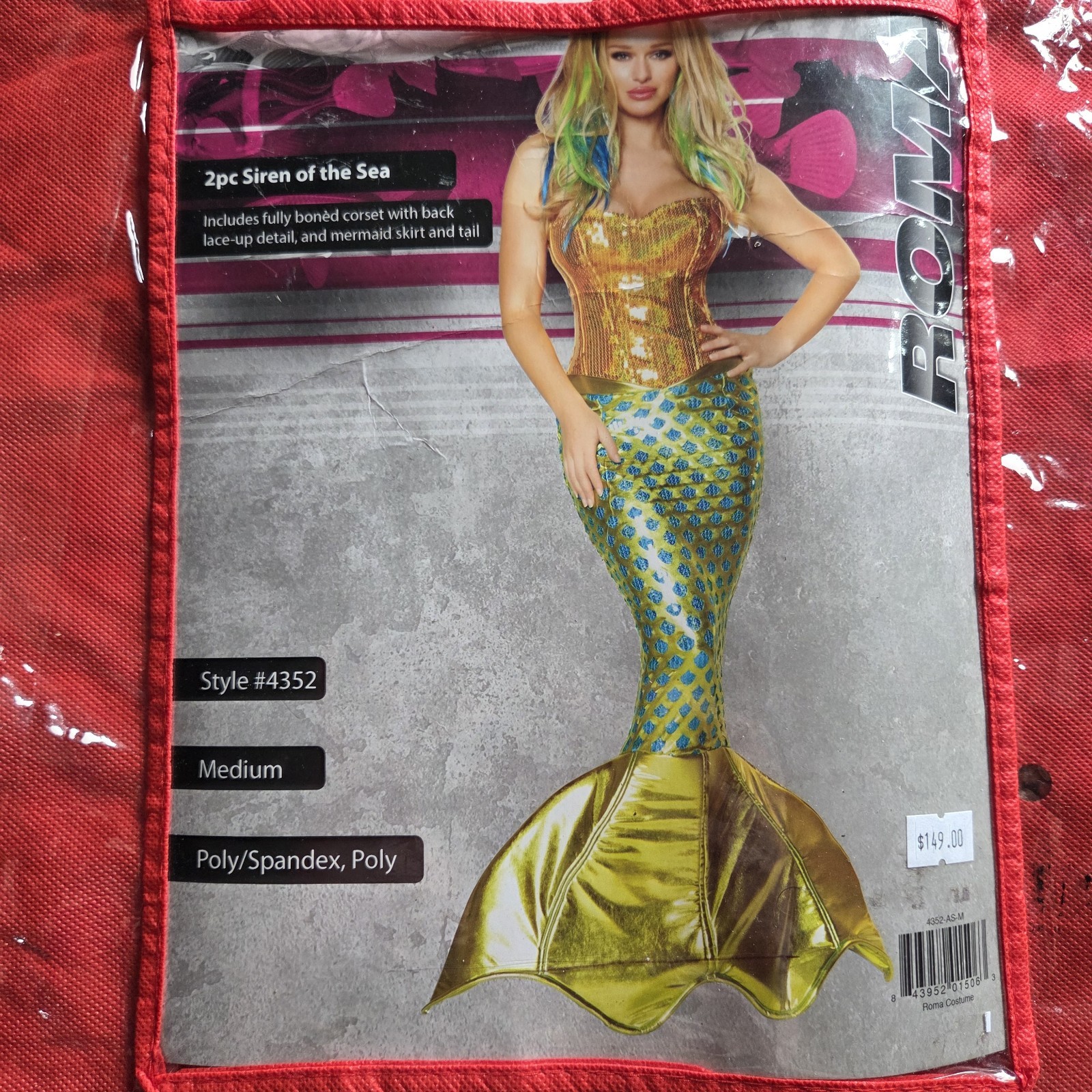 Mermaid Costume Adult Sexy Halloween Fancy Dress Size Medium Green Blue Gold