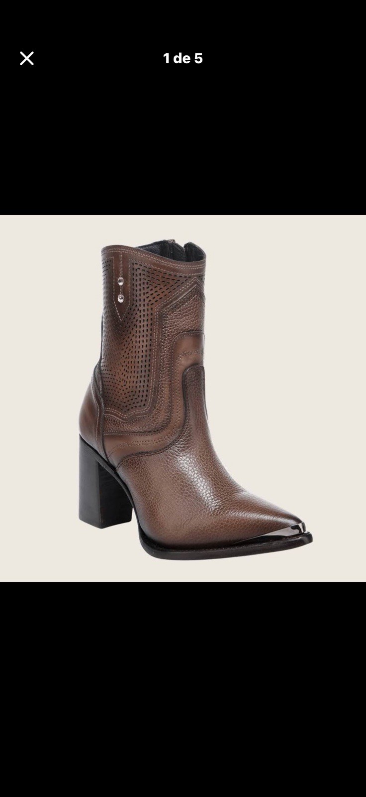 Cuadra Women’s Brown Western Leather Mid-Calf Boots Pointed Toe Block Heel