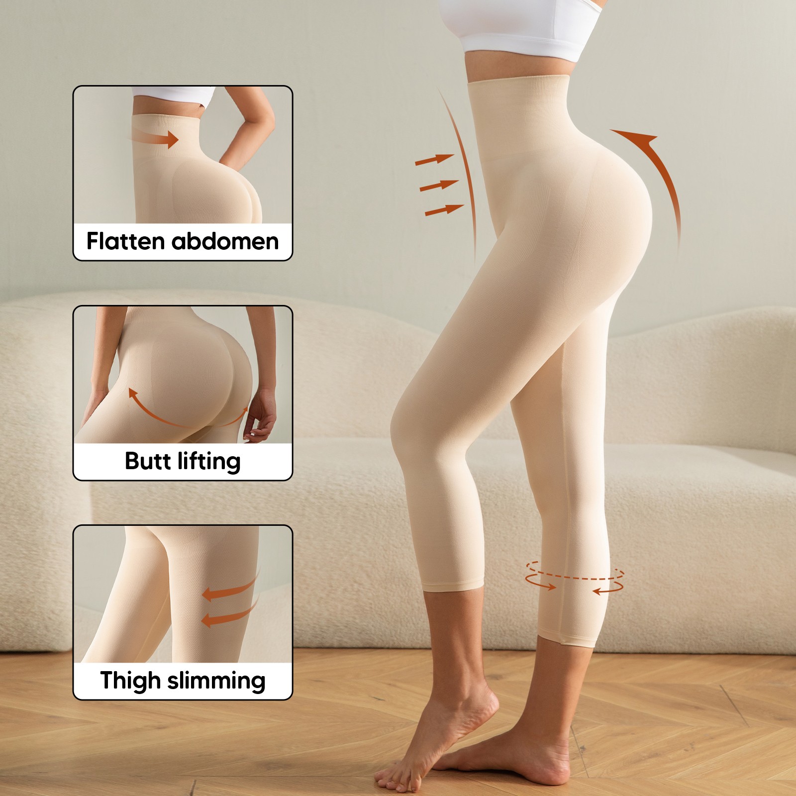 Slimming Anti Cellulite Compression Leggings Leg Shaper High Waist Black Capris