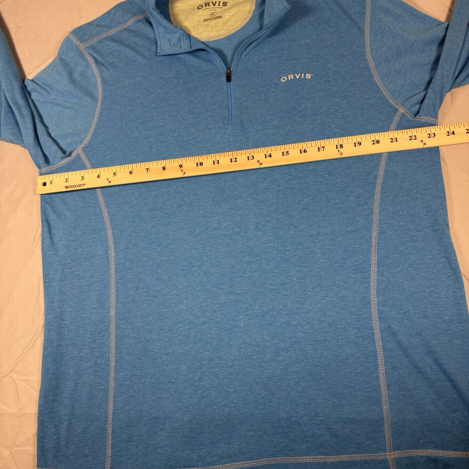 Orvis Quarter Zip Pullover Mens XL Blue Performance Stretch Lightweight Hiking
