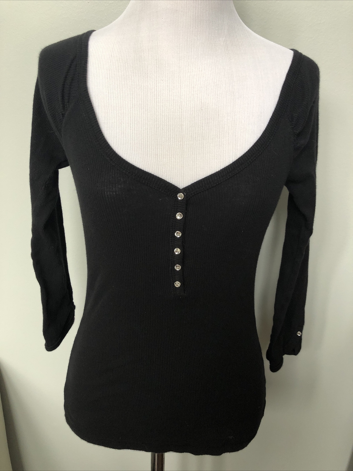 Low cut Black Rhinestome Diamond Accent Blouse X Small