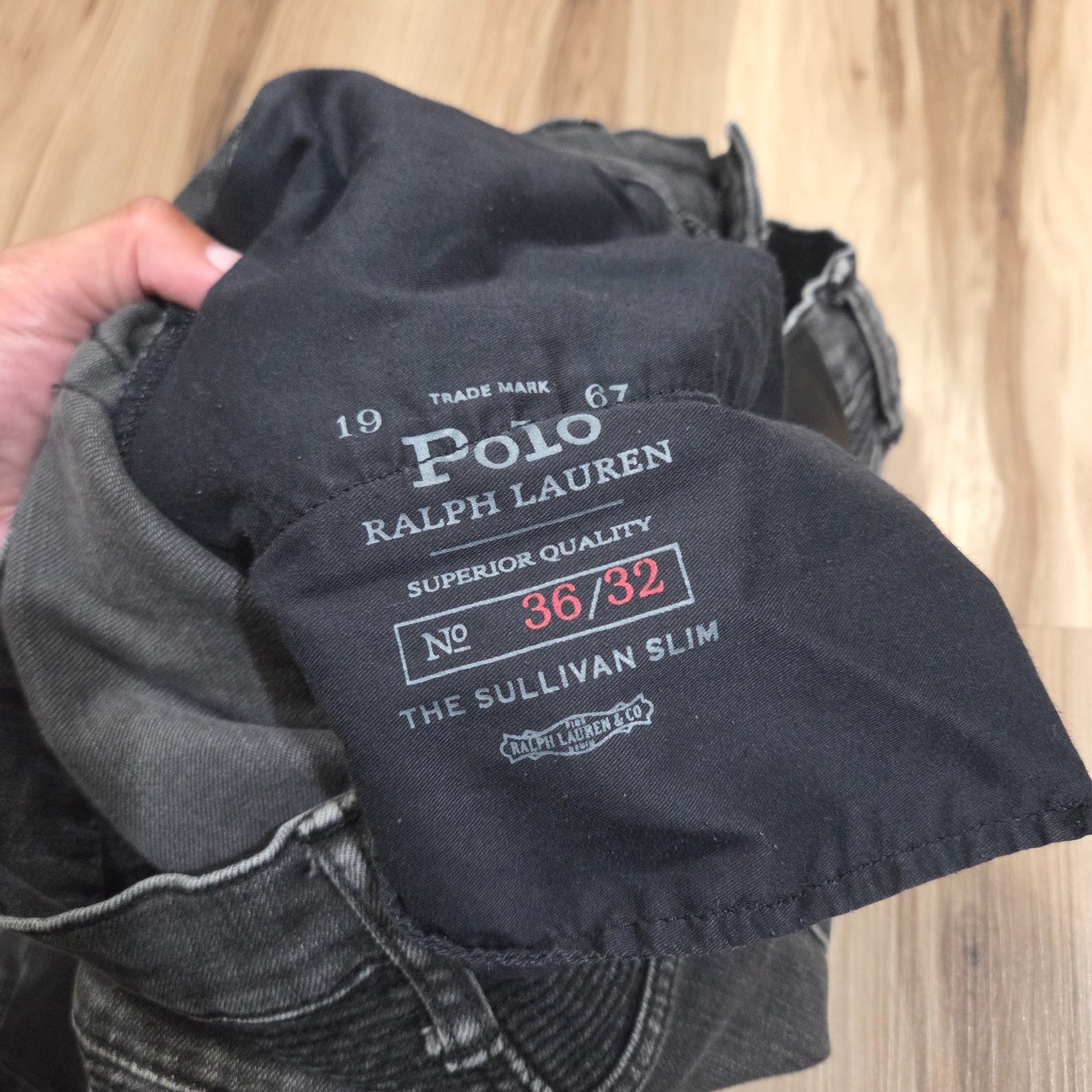 Polo Ralph Lauren The Sullivan Slim Jeans Men Size 36 x 32 Distressed Moto Black