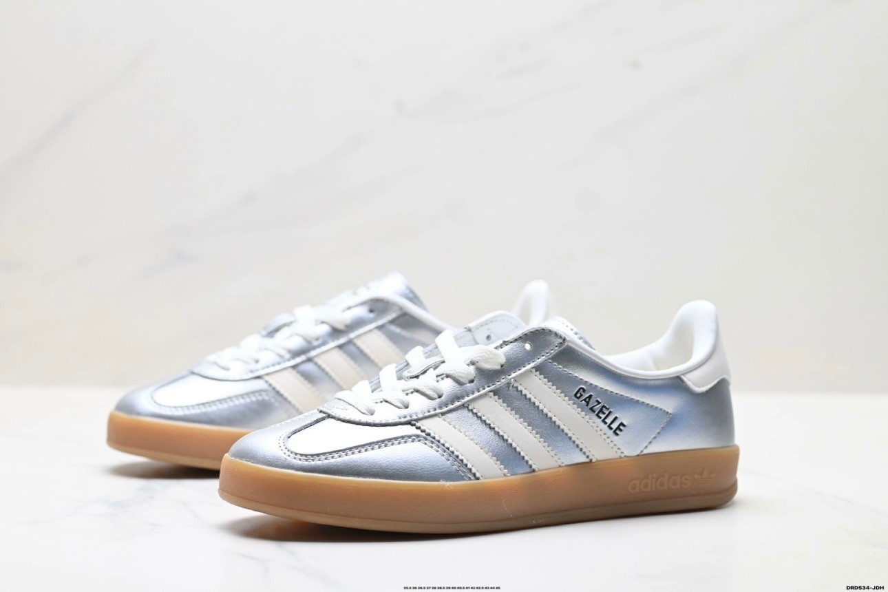 adidas Gazelle Indoor Silver Metallic Gum Sneakers JR 1206 NEW WITH BOX