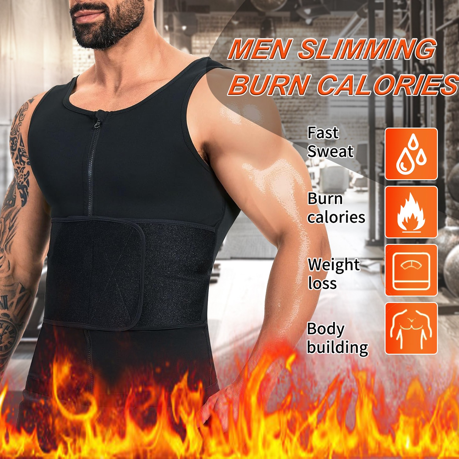 Men Body Shaper Sauna Sweat Vest Workout Tank Top Abdomen Reducer Waist Trainer