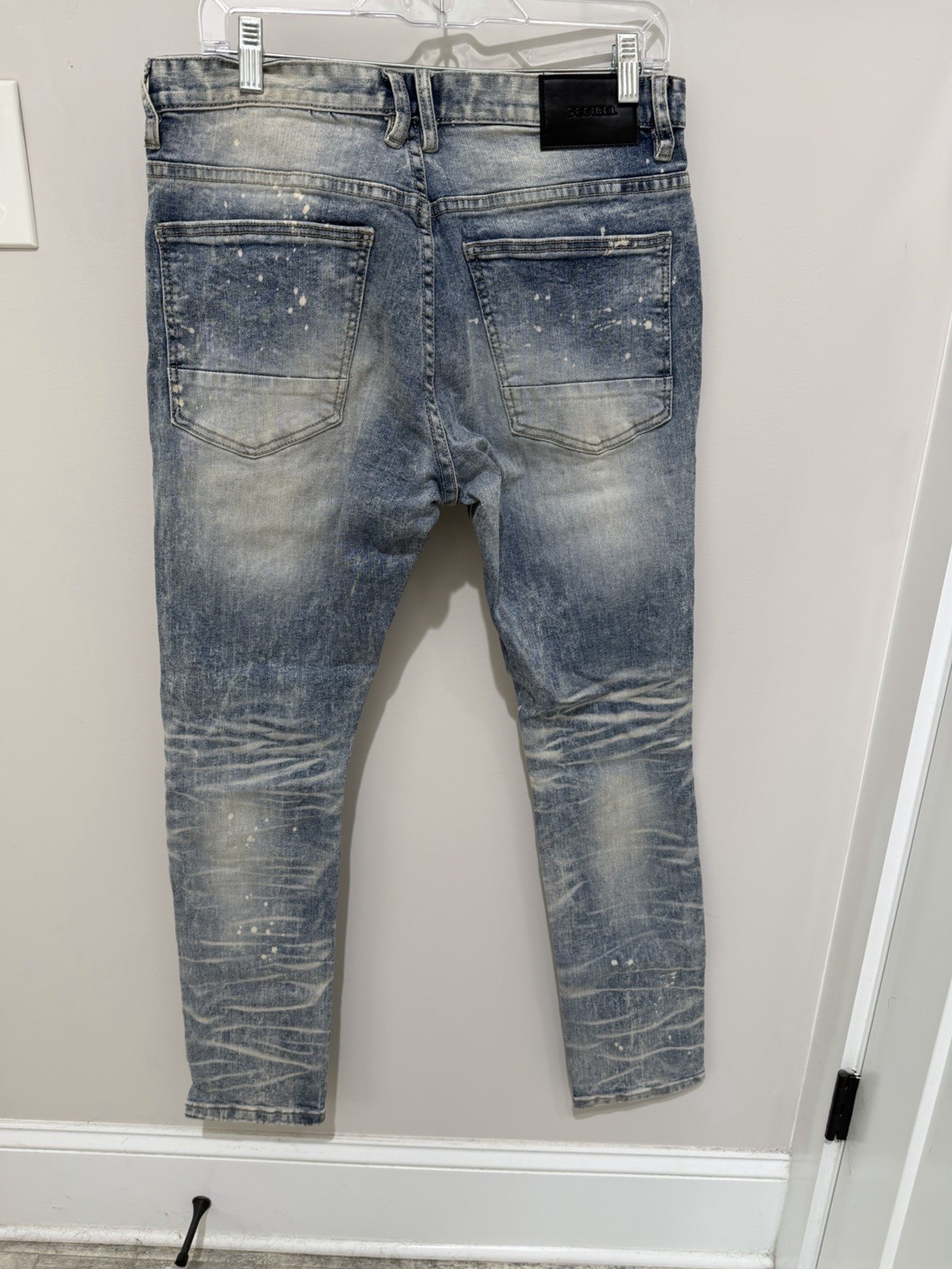Decibel Super Stretch Mens Blue Denim Distressed Moto Biker Size 32×32