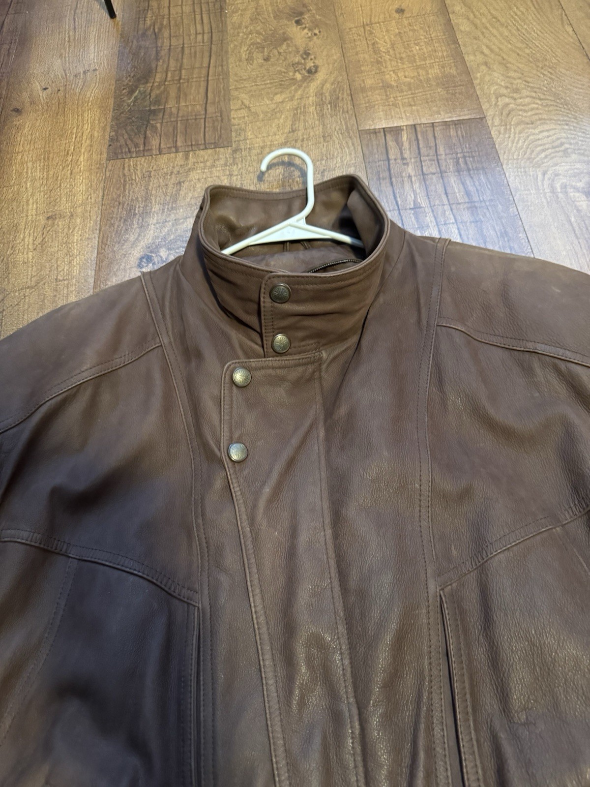 Faconnable Men’s 2XLT Brown Vintage Leather Bomber Jacket