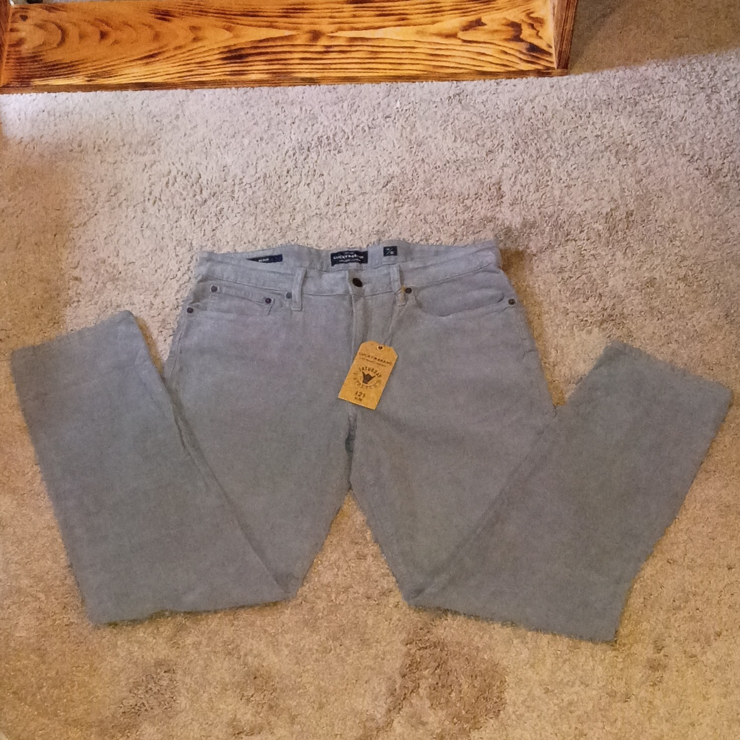 Lucky Brand Men’s 121 Slim Gray Corduroy Stretch Jeans Mid Rise 5-Pocket
