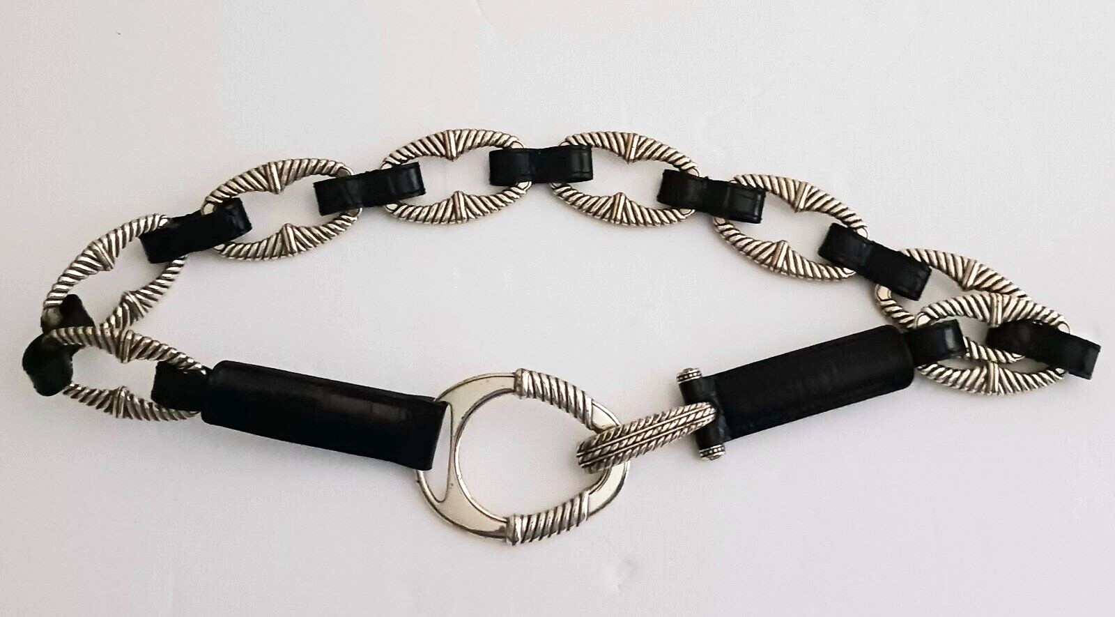 Brighton Dk Brown Leather Oval Silver Chunky Chain Belt Sz 32