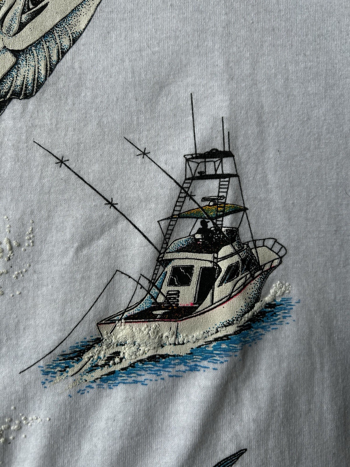 Vtg 90s Tees VT 3D Puff Print South Padre Island Fishing T Shirt XL Marlin Boat