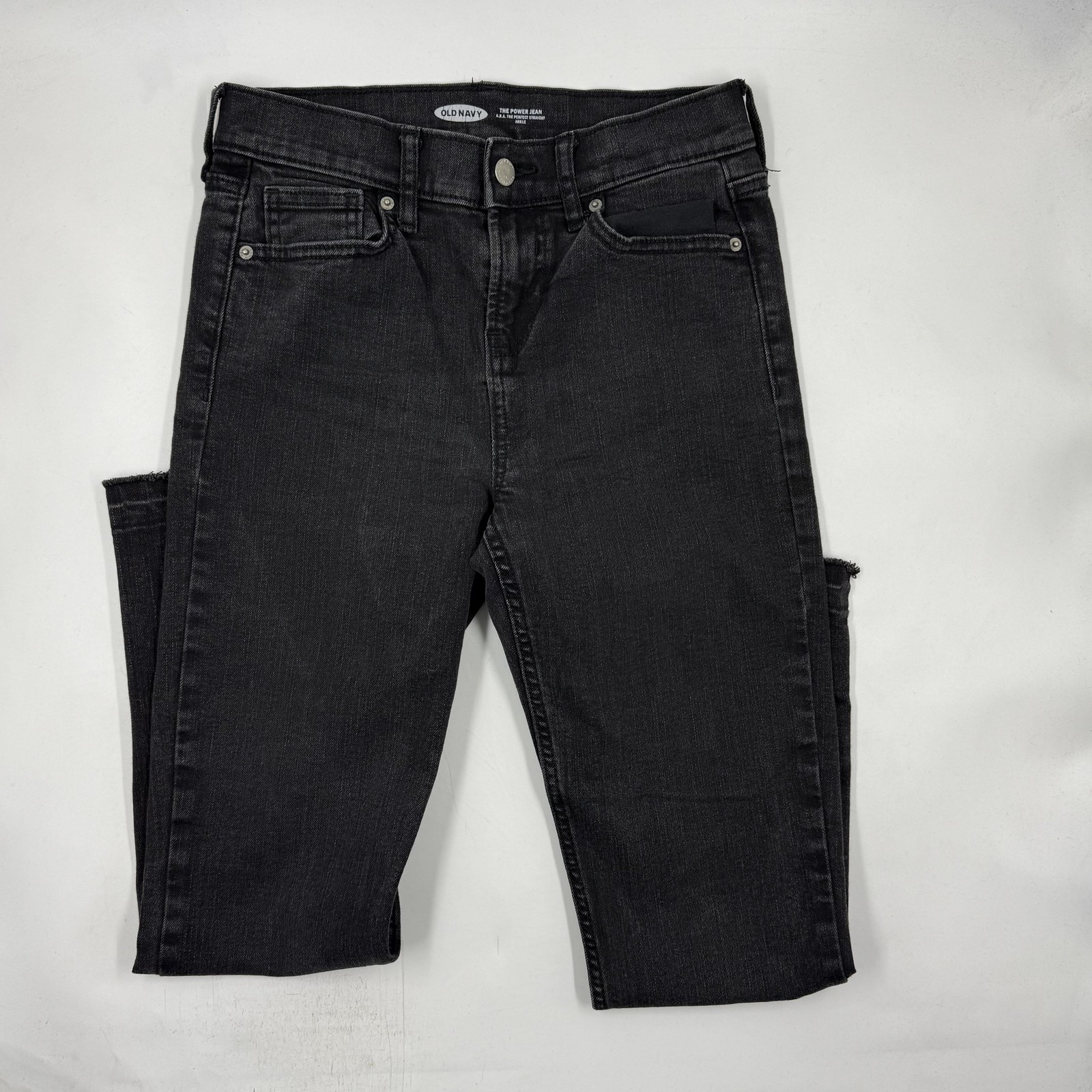 Old Navy Jeans Womens 2 Black Straight Dark Wash Distressed Zip Fly 26 Waist