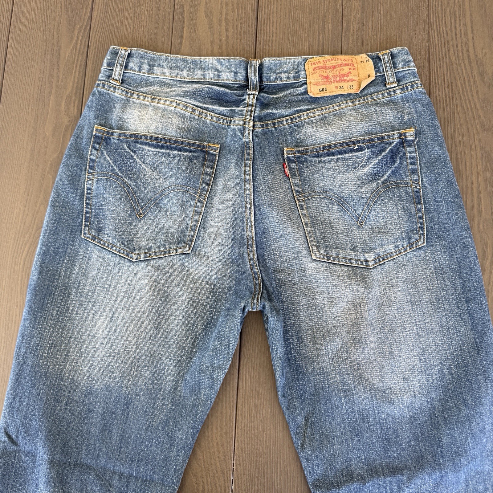 VTG Levis 501 Button Fly Blue Jeans Mens 34×34 Stone Wash Distressed Denim Y2K