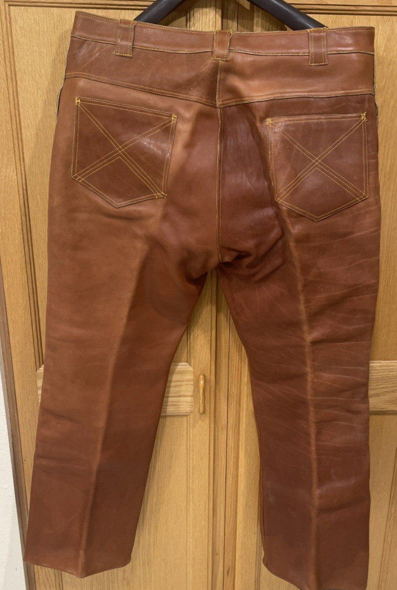 Men’s Brown Very Heavyweight Leather Pants Handmade w/ Lining Size 40″x 30″