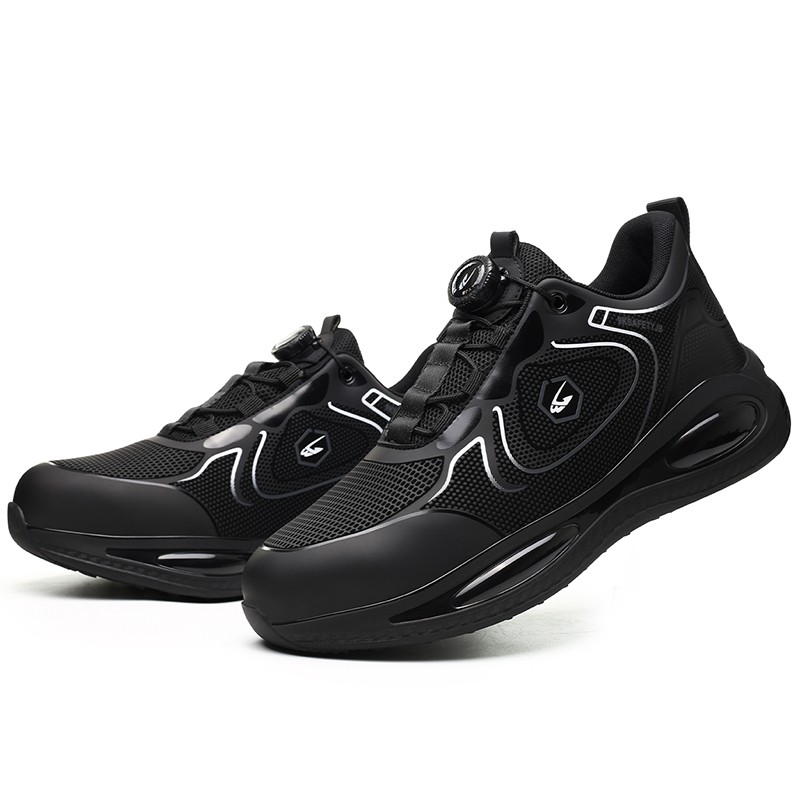 Men Safety Toe Work Shoes Rotating Buckle Breathable Non-Slip Steel Toe Sneakers
