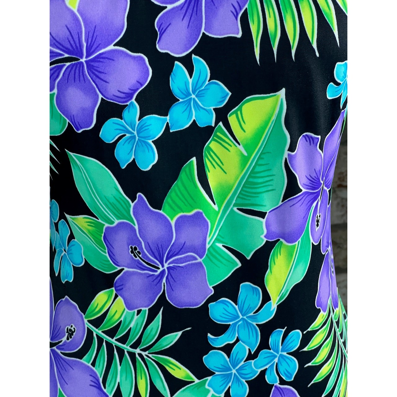 one piece swimsuit floral bright purple green blue