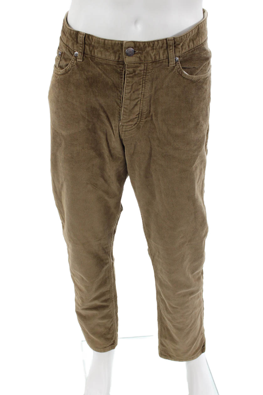 Designer Mens Cropped Brown Pants Button 98% Cotton 2% Elastane Size 38