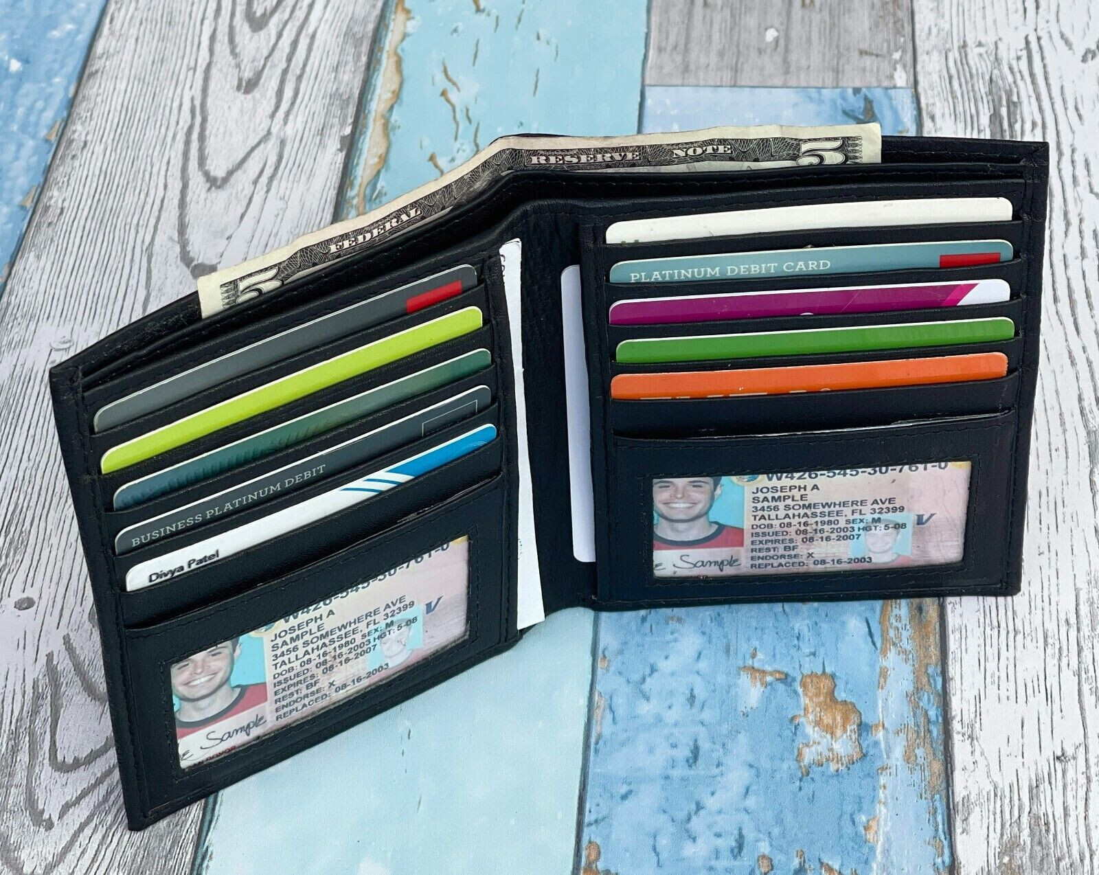 Leatherboss Mens Wallet Genuine Leather RFID Bifold Large Capacity Card Holder