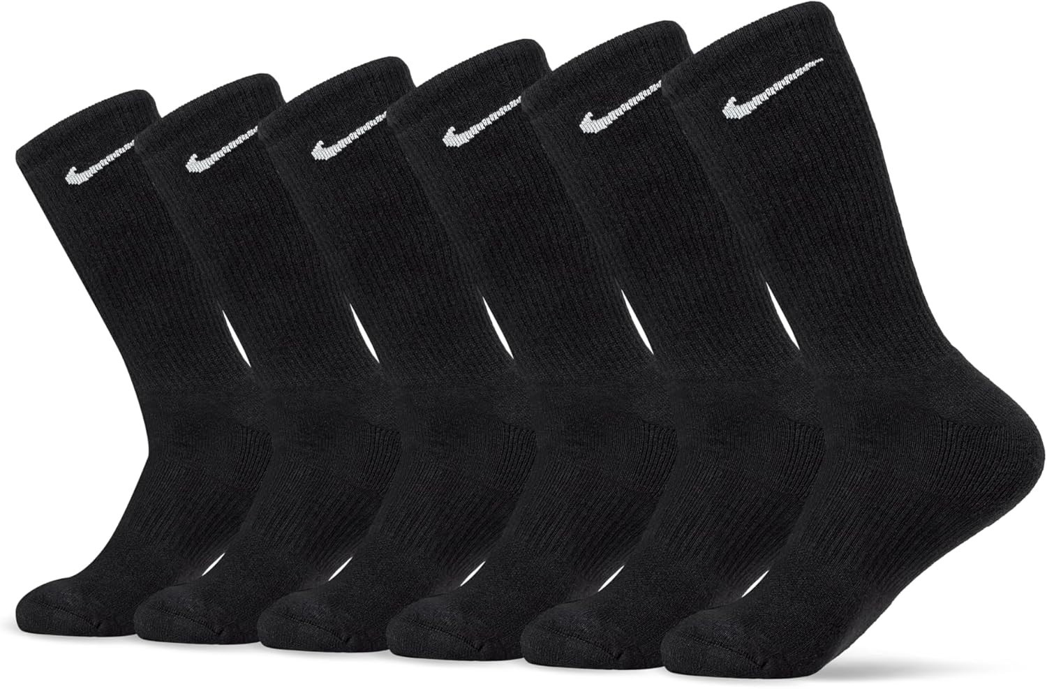 Nike Everyday Cushion Crew Men’s Socks – Black/White,Size LARGE, Pack of 6