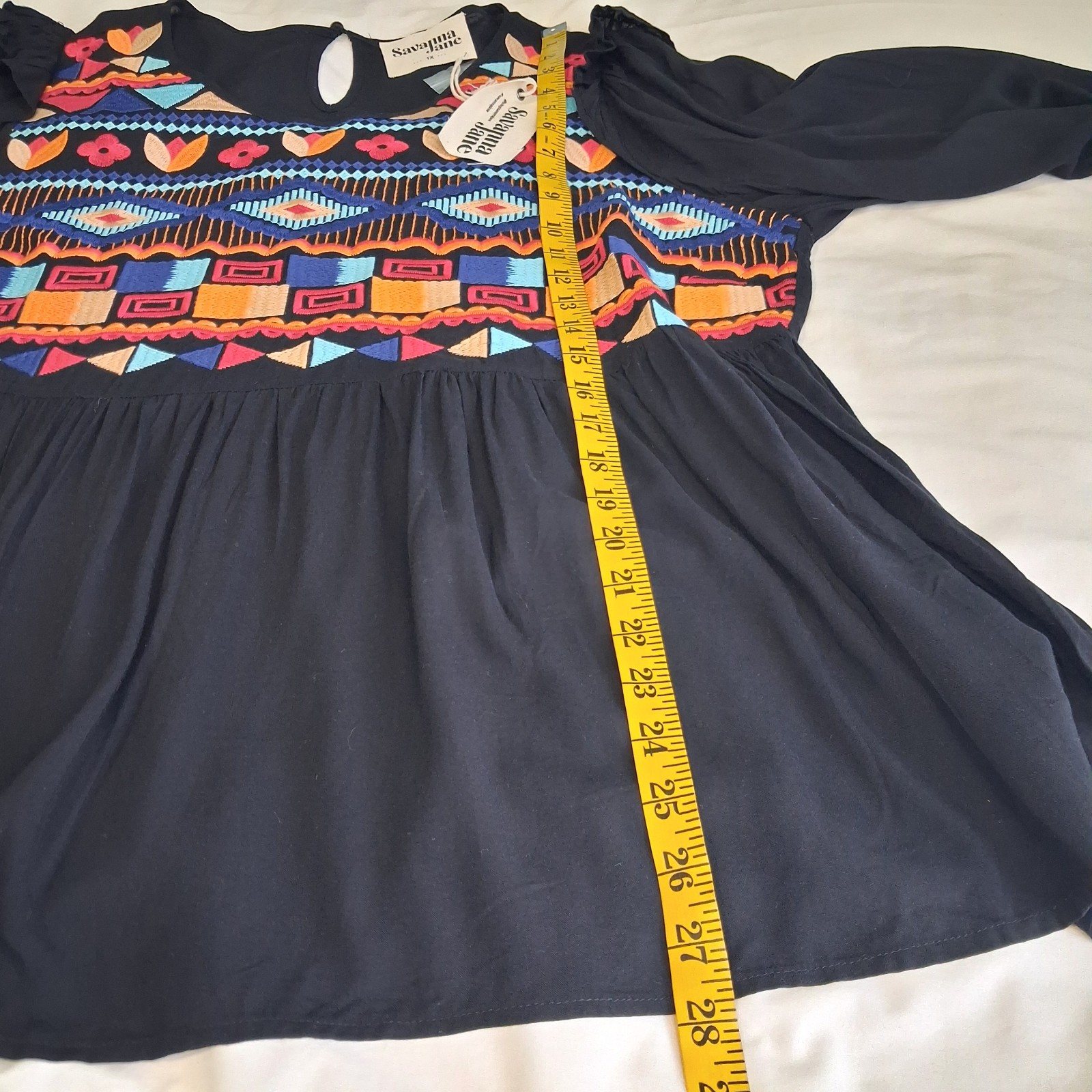 New Savanna Jane Womens Boho Embroidered Peasant Blouse Multi-Colored Flowy 1X