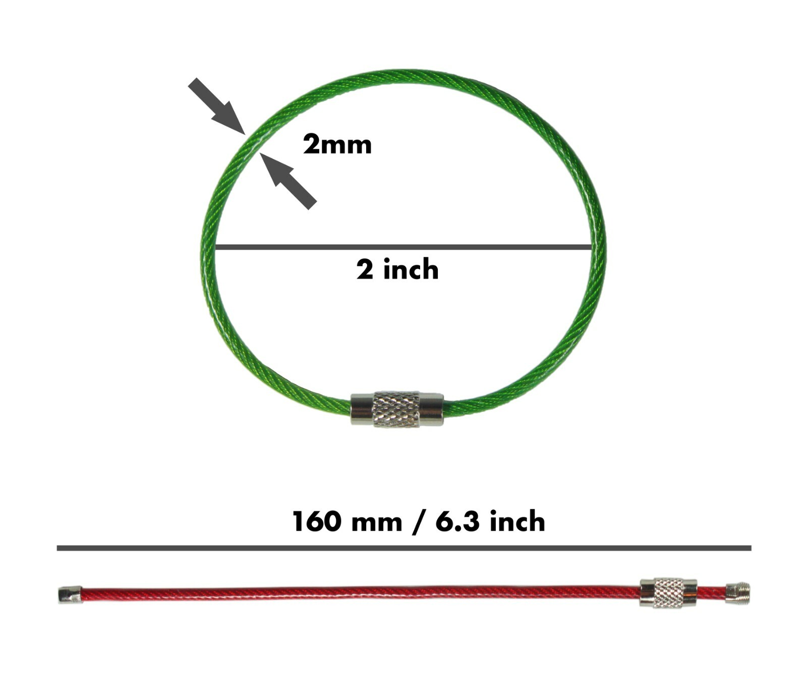 20pc Colored Nylon Coated Wire Keychain 16cm Cable Key Ring Loops Outdoor Hiking