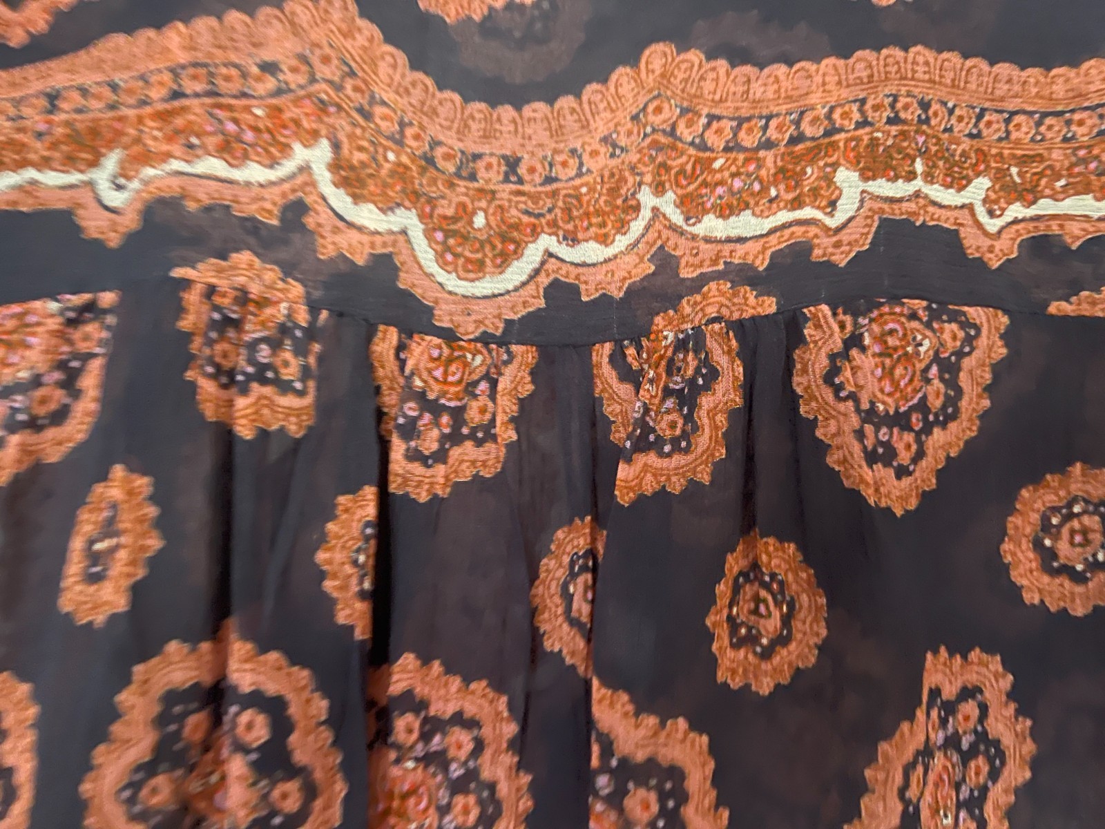 PAIGE CARAWAY PERISCOPE & DHALIA PRINT SILK BLOUSE SIZE M EXOTIC TAPESTRY BOHO