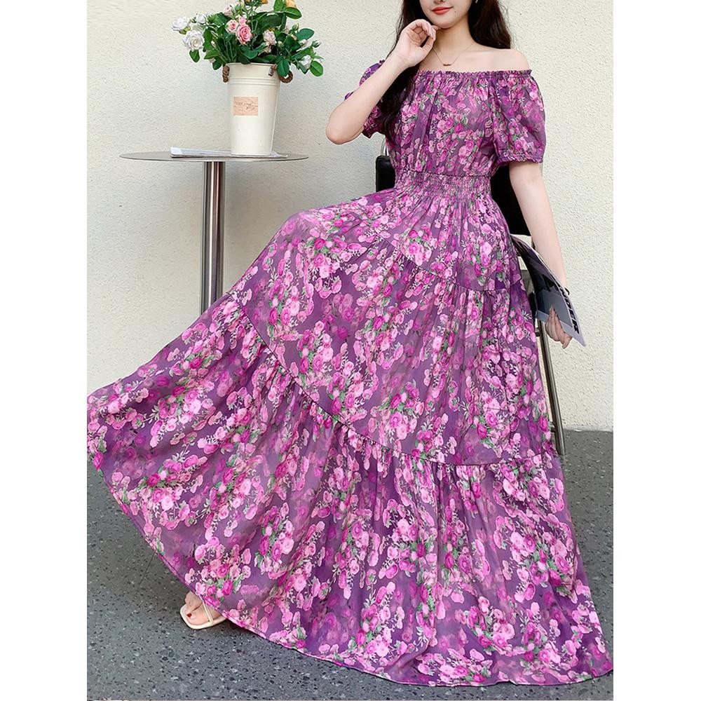 Women’s Elegant Bohemian Dress Elastic Waist Soft Fabric Fits All Body Types