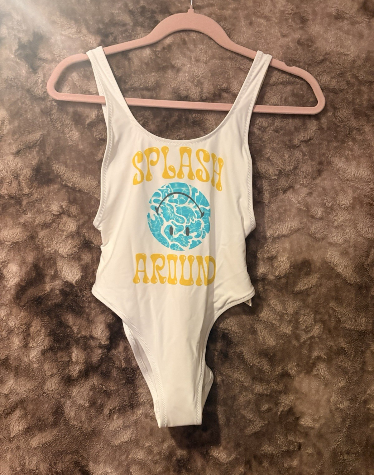 Aerie Women’s One Piece Swimsuit Graphic Print Cheeky White XS UPF 50