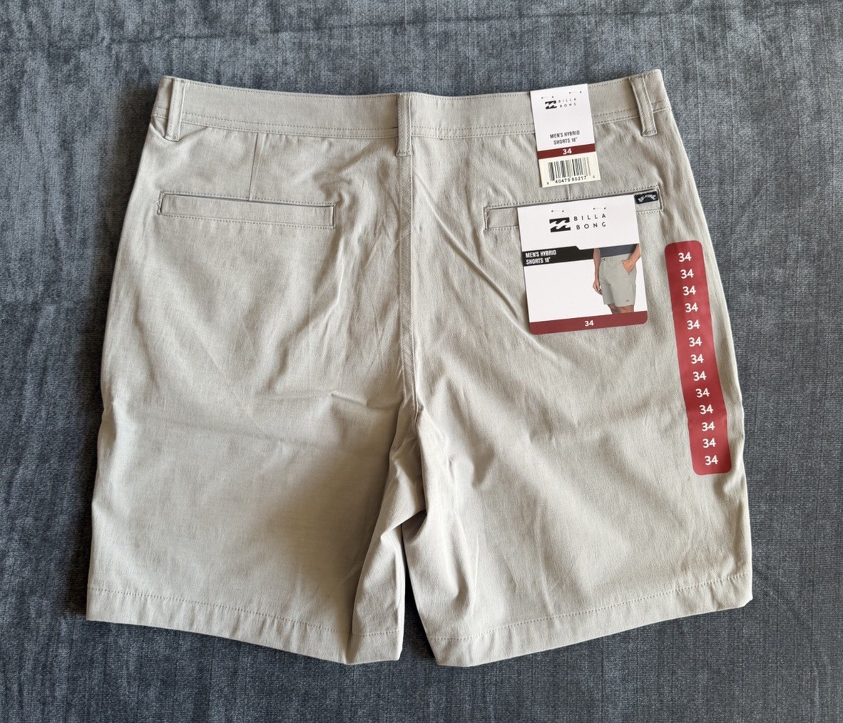 billabong men’s hybrid shorts 18″ Light grey size 34 NEW WITH TAGS