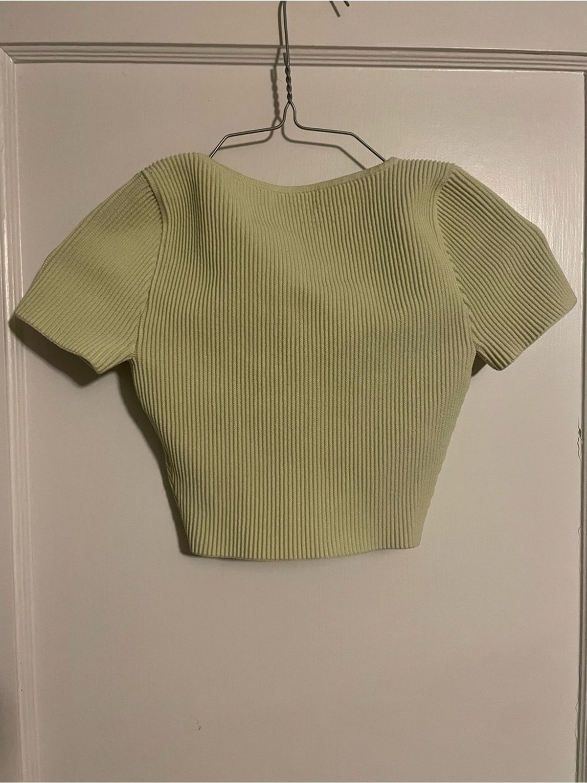 Babaton Ribbed Square-Neck Crop Top — Light Lime Size XXS