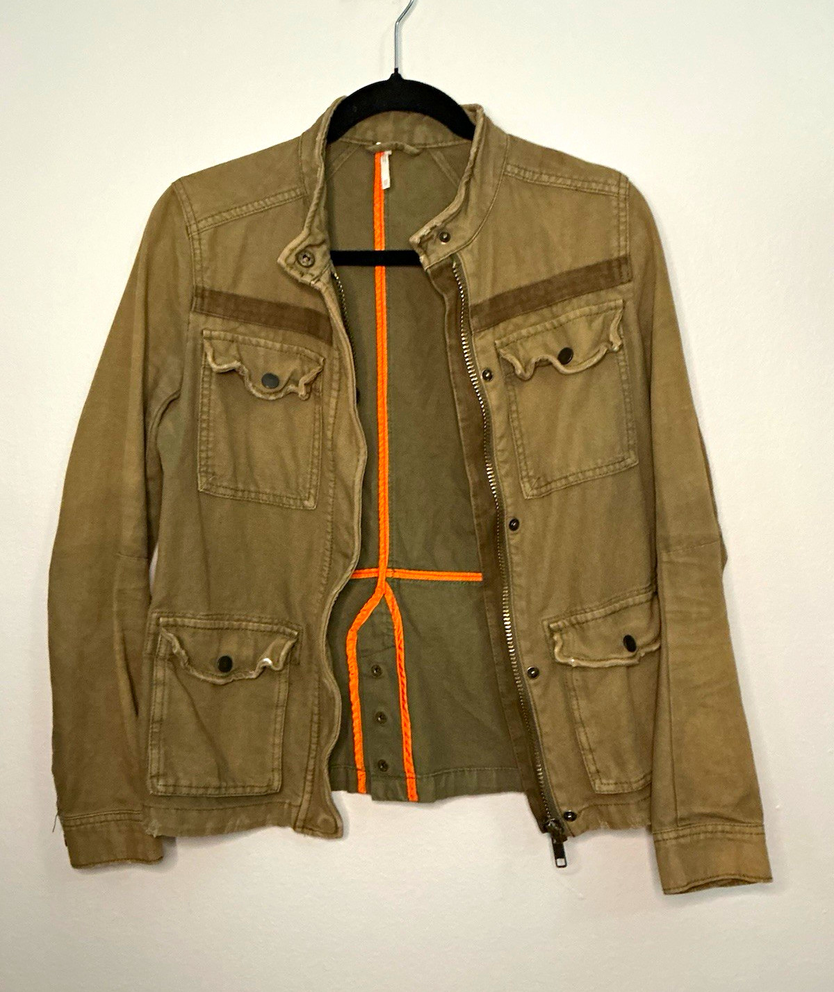 Anthropologie Women’s Beige Military Jacket Army Button/Zip w/ Pockets Short XS