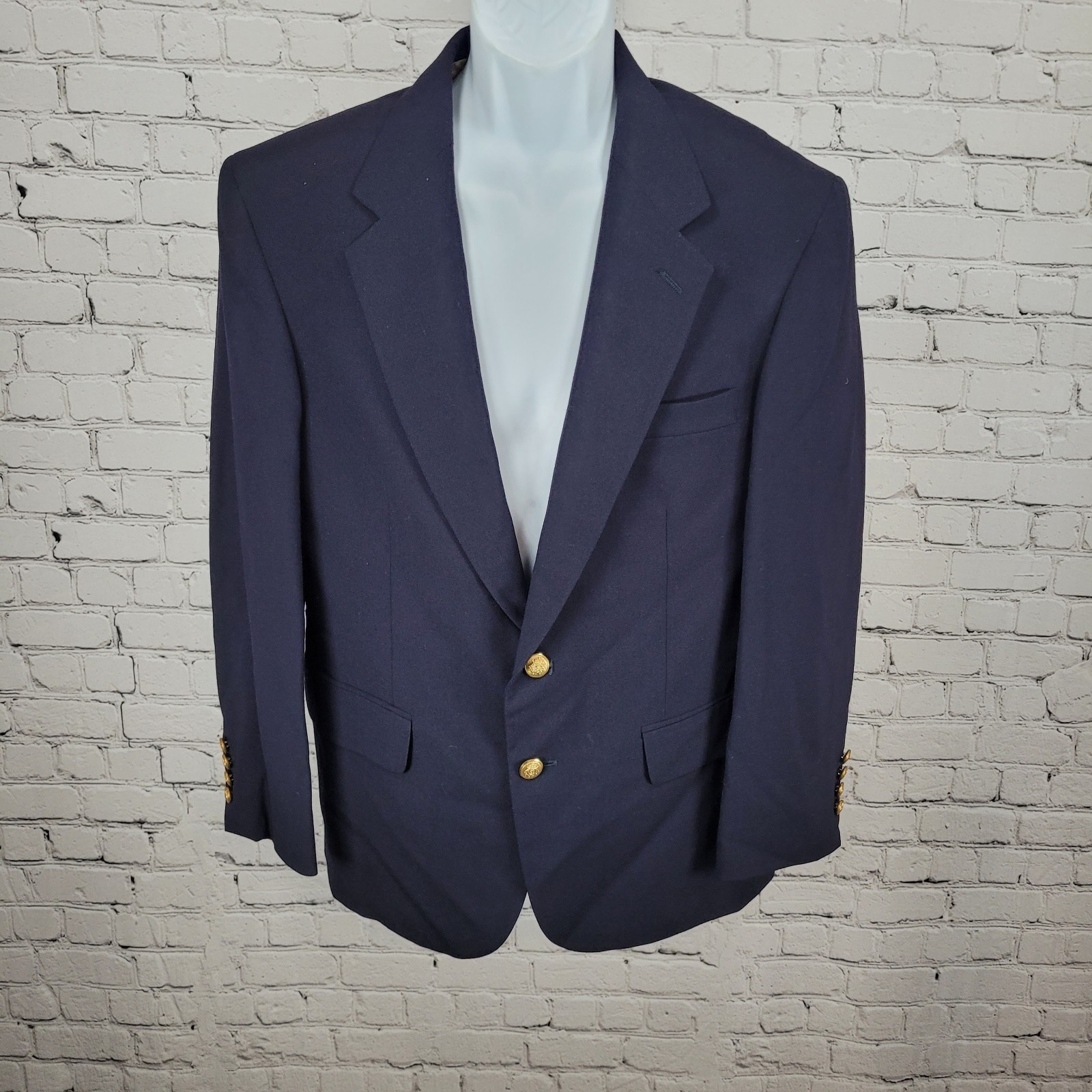 Robert Stock Navy 2 Button Single Vented Notch Blazer Sport Coat USA 40S *holes