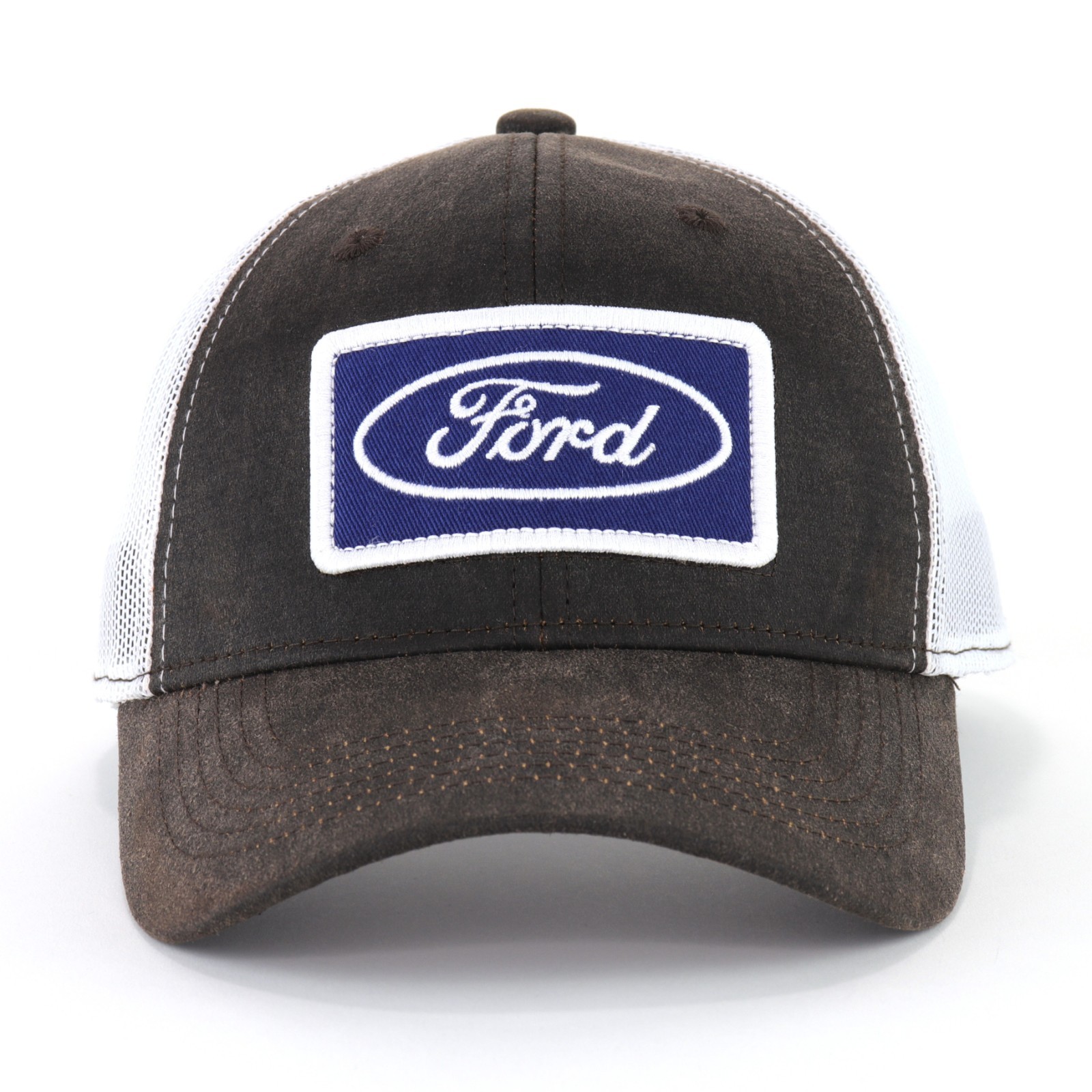 Ford Patch Dark Brown w/ White Mesh Snapback Baseball Hat Ball Cap
