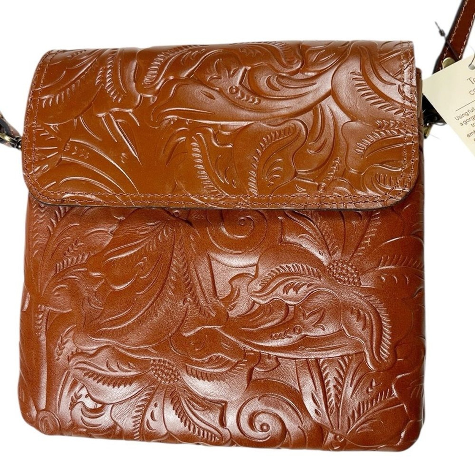 Patricia Nash Carmel Tooled Leather Crossbody Balluri Florence NWT Tiny Flaws