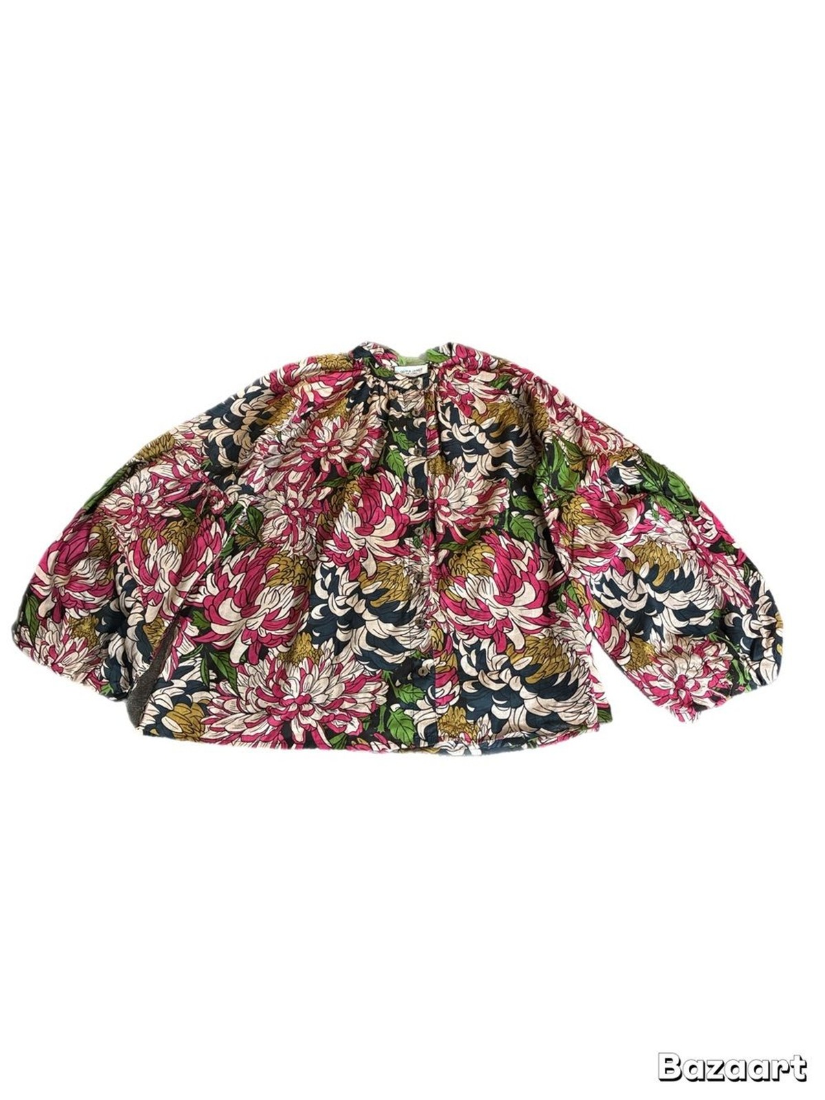 Olivia James Button Down Blouse Ballon Sleeves Chrysanthemum Floral Oversized S
