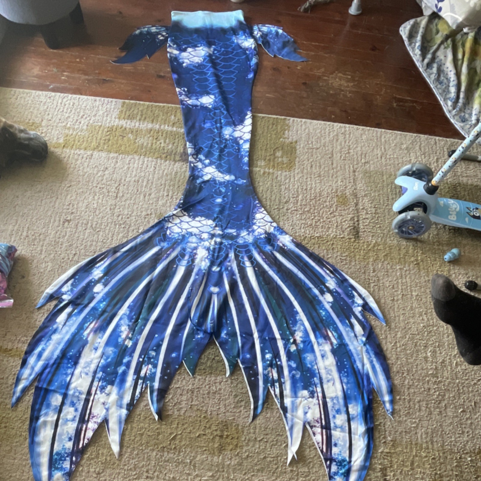 Blue Galaxy Mermaid Tail, One Size Polyester Stretch