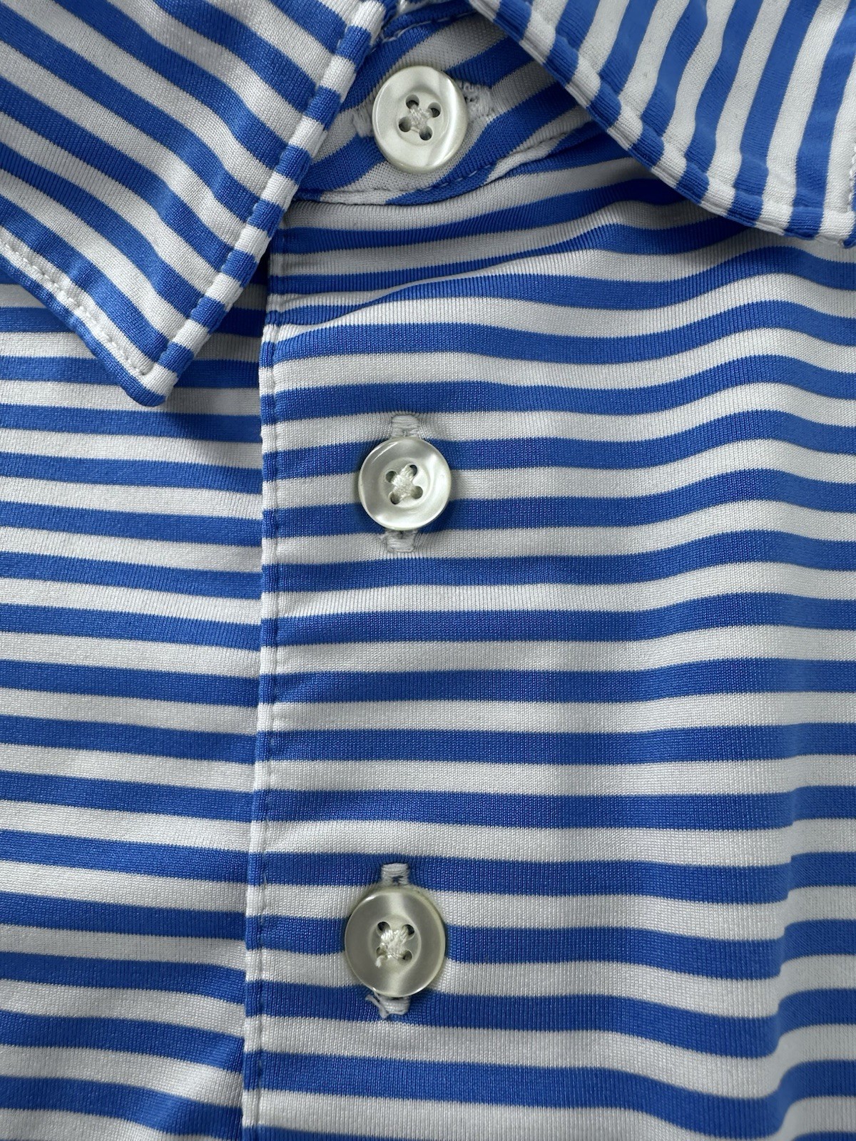 Roundtree & Yorke Mens L White And Blue Striped Performance Polo Shirt Stretch