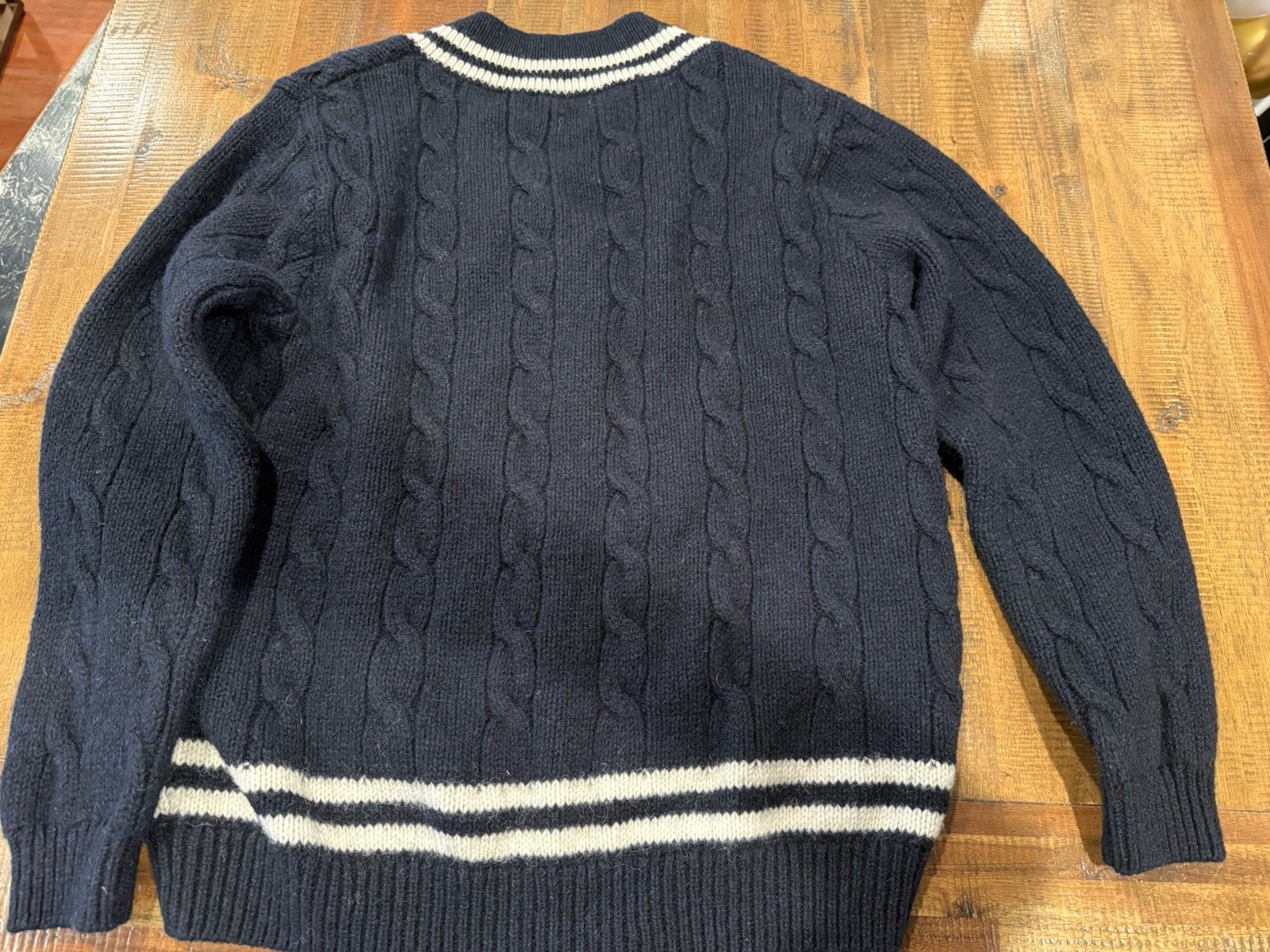 Brandy Melville V Neck Sweater Navy With Cream Accent