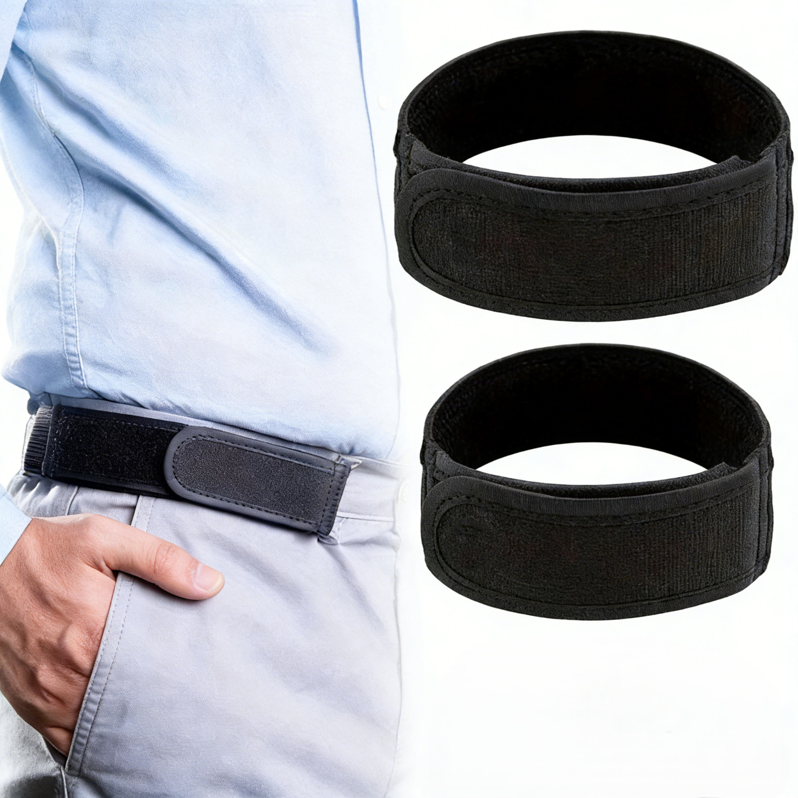 2PCS Adjustable No Buckle Belt for Men Elastic Stretch Waist Comfort Belt