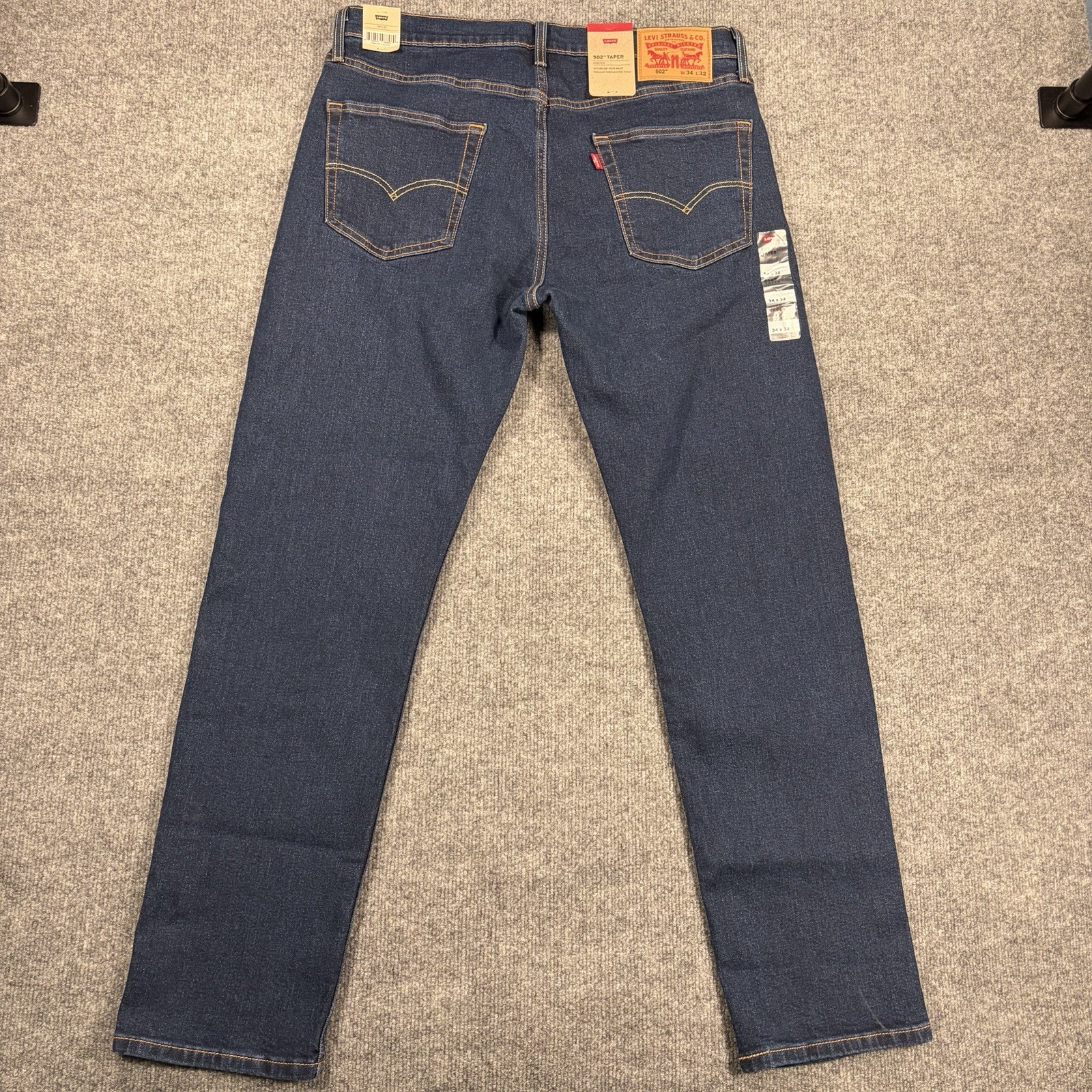 NWT Levis Mens 502 Taper Fit Jeans Blue Stretch Denim Zip Fly 34×32 Tapered