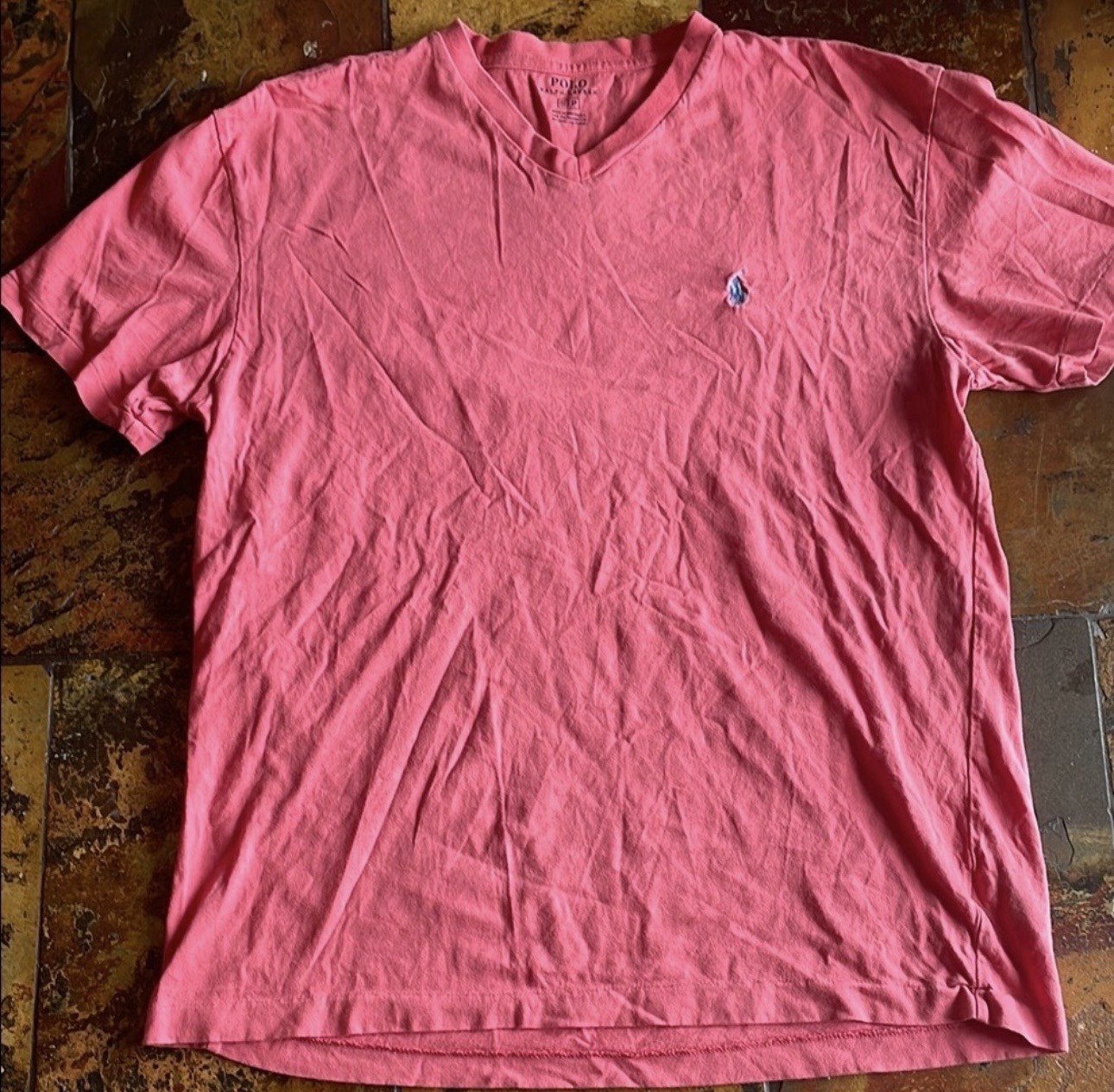 Polo Ralph Lauren Solid V-Neck Embroidered Logo Jersey Tee Short Sleeve S Pink